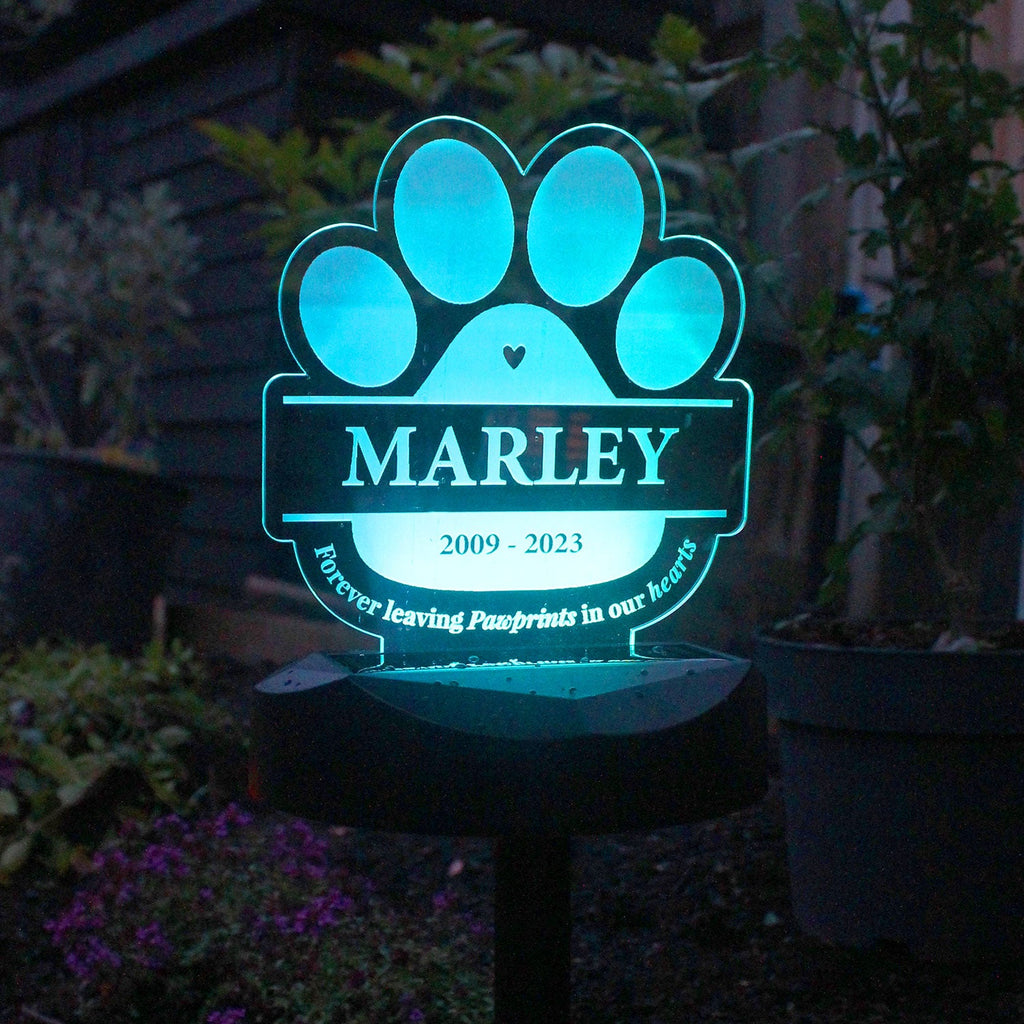 Personalised Paw Print Memorial Solar Light
