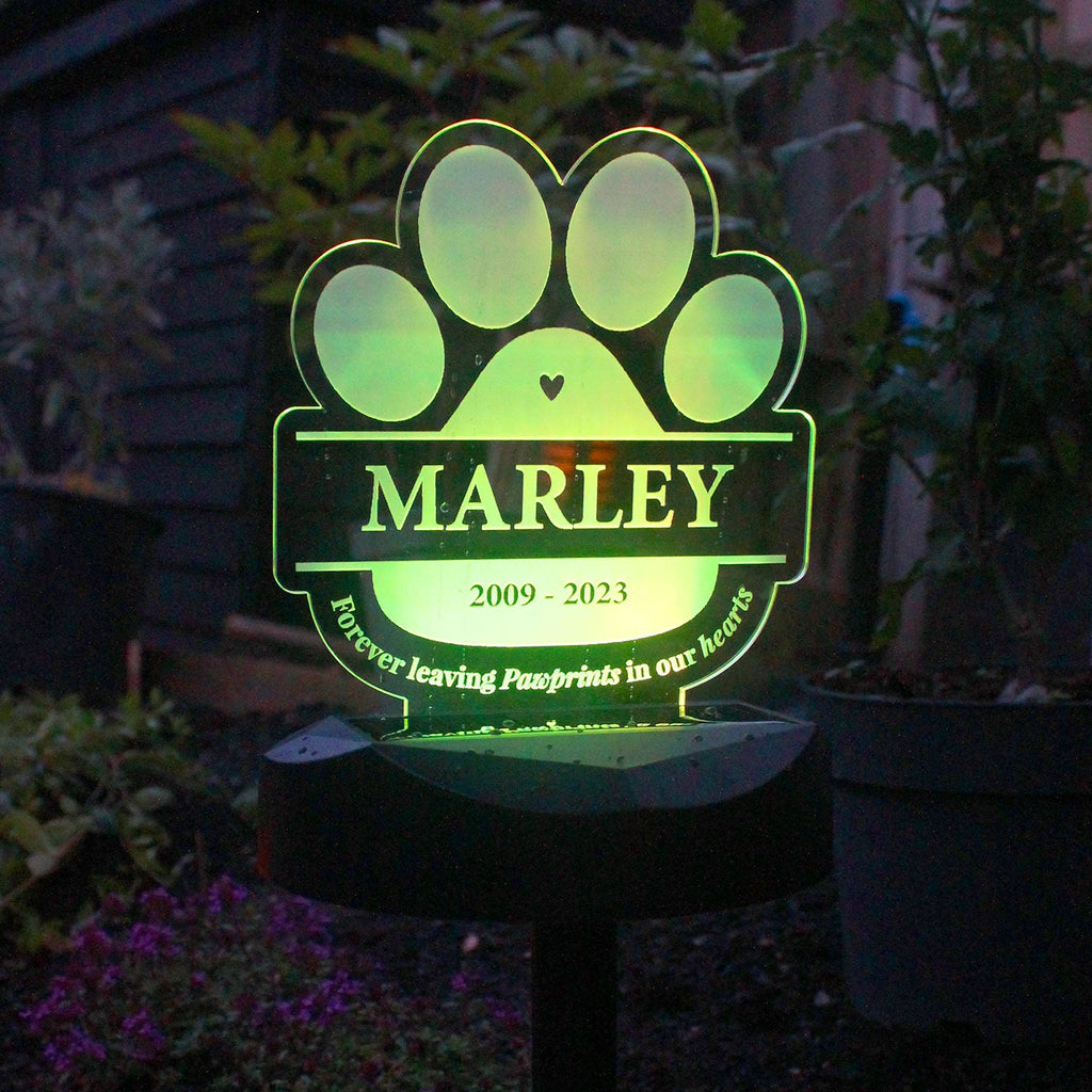 Personalised Paw Print Memorial Solar Light