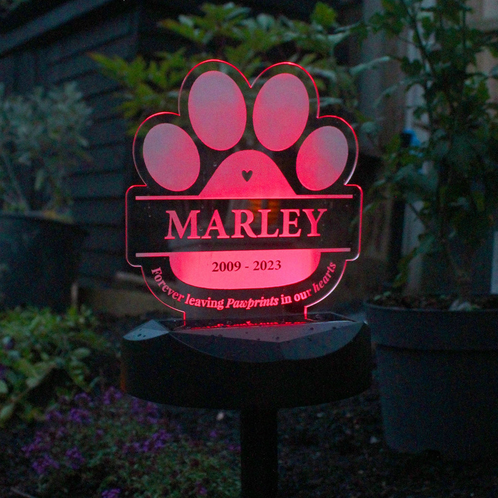 Personalised Paw Print Memorial Solar Light