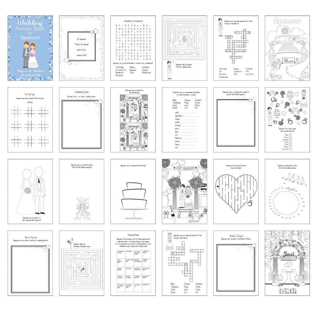 Personalised Blue Wedding Activity Book