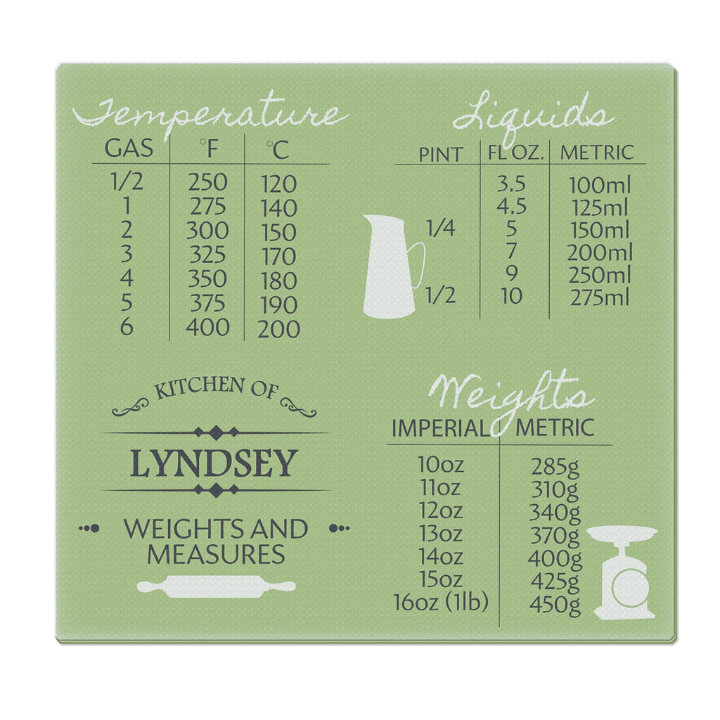 Personalised Weights & Measures Glass Chopping Board