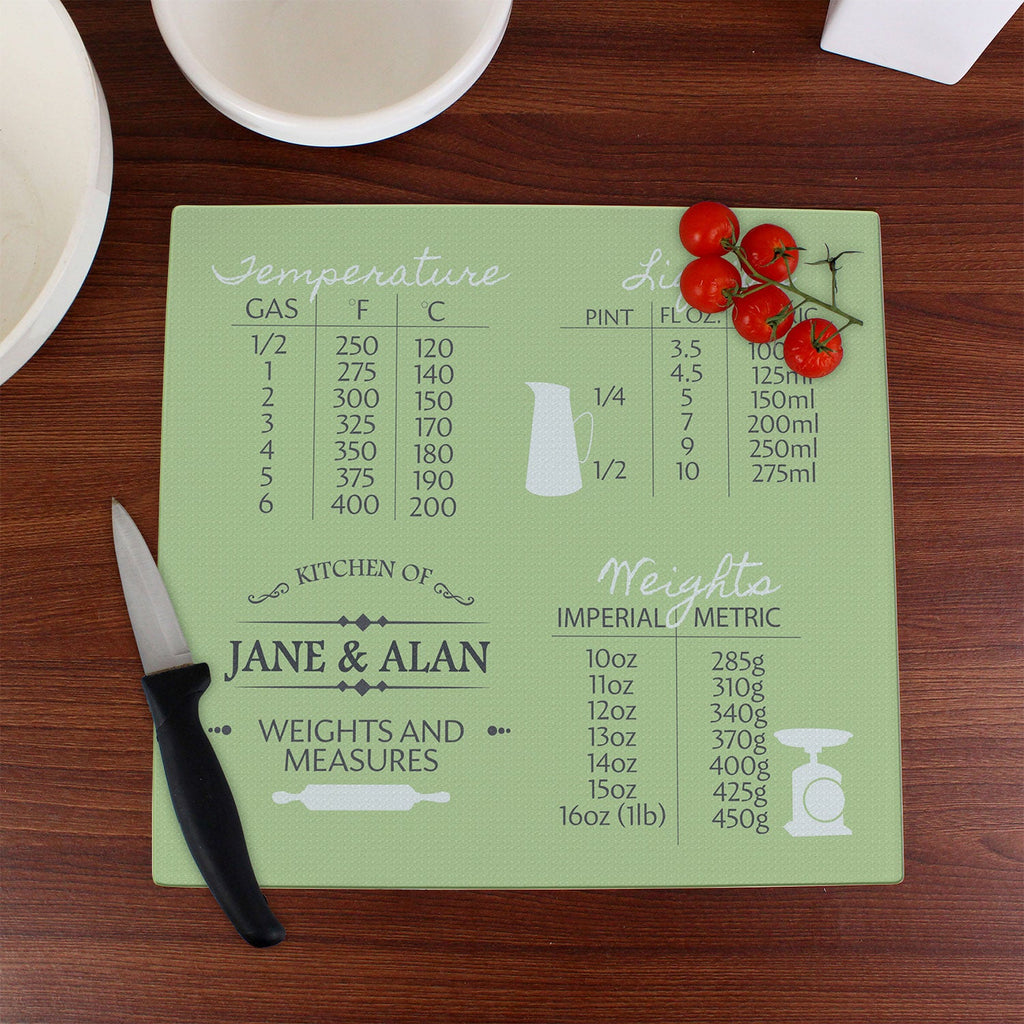 Personalised Weights & Measures Glass Chopping Board