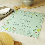 Personalised Flowers and Bees Glass Chopping Board