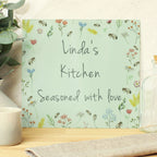 Personalised Flowers and Bees Glass Chopping Board