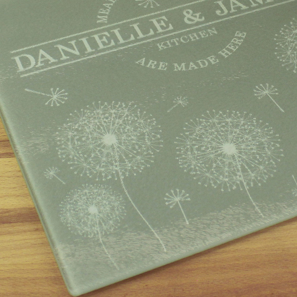 Personalised Dandelion Glass Chopping Board