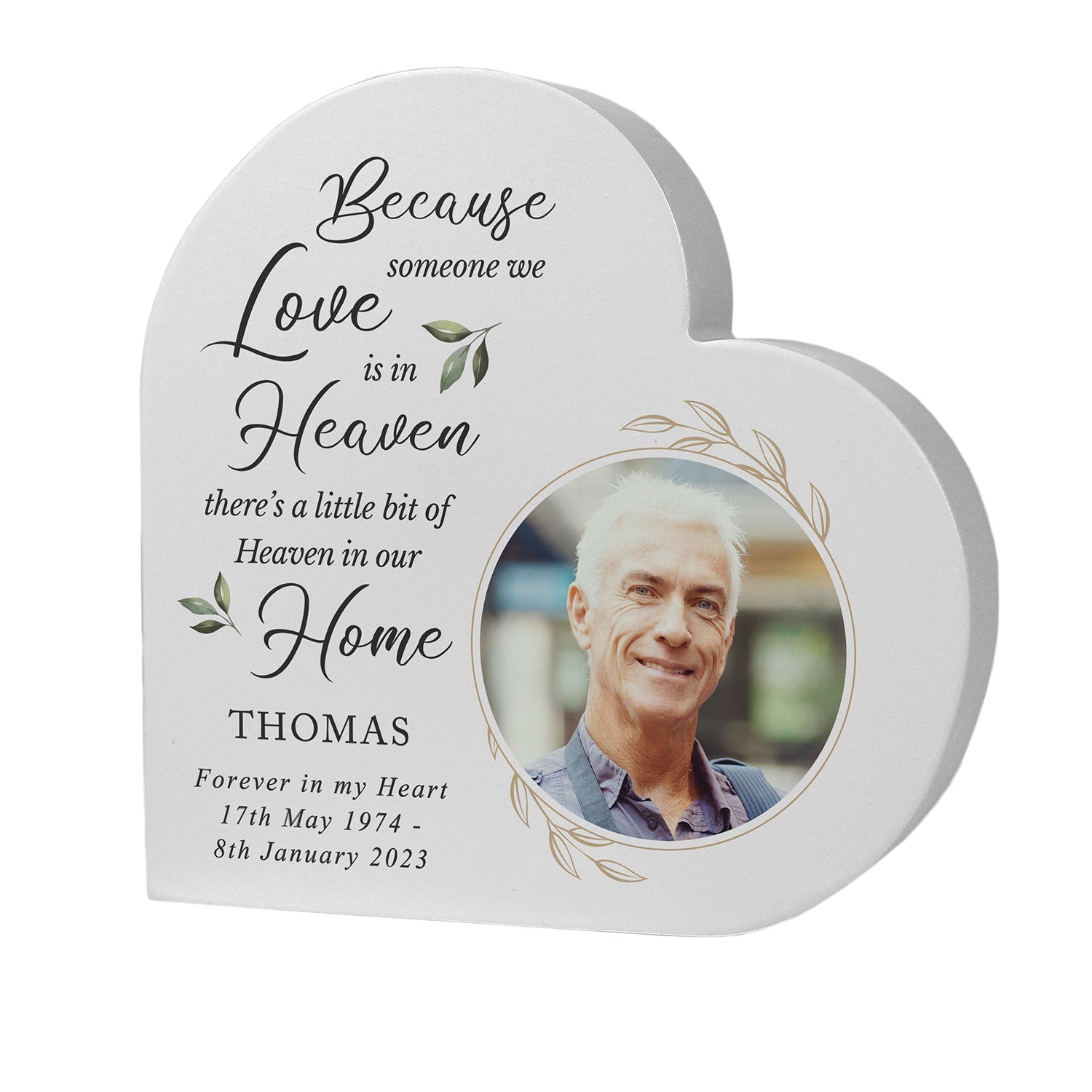 Personalised Botanical Memorial Photo Heart Ornament