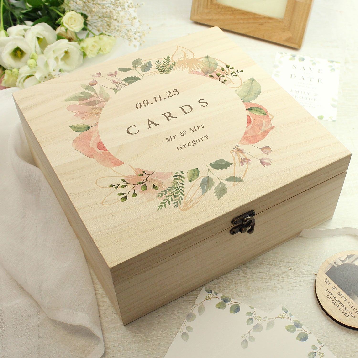 Personalised Floral Wooden Keepsake box