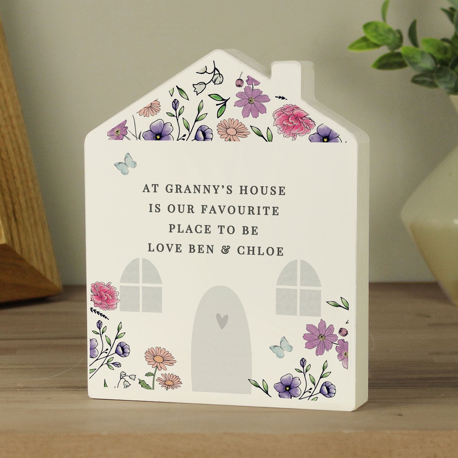 Personalised Wild Flowers Wooden House Ornament