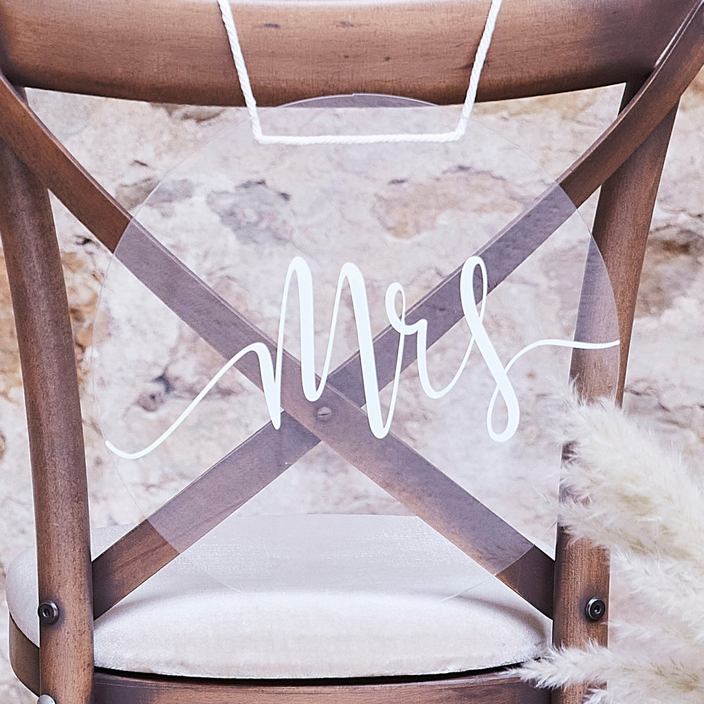 Acrylic Mr and Mrs Chair Signs