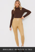 Leather Look Leggings With Elasticated Waist
