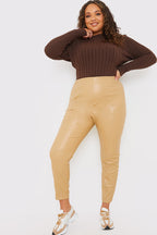Leather Look Leggings With Elasticated Waist