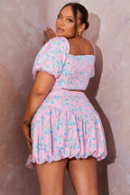 Floral Puffball Hem Mini Skirt