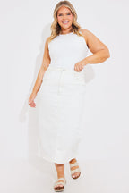 Denim Back Split Midi Skirt