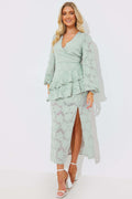 Jacquard Asymmetric Frill Wrap Midaxi Dress