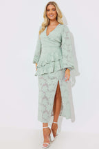 Jacquard Asymmetric Frill Wrap Midaxi Dress