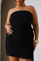 Mesh Bandeau Drape Mini Dress