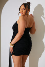 Mesh Bandeau Drape Mini Dress