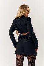 Black Bow Back Detail Mini Blazer Dress