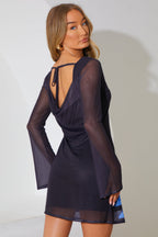 Mesh Floral Cowl Back Mini Dress