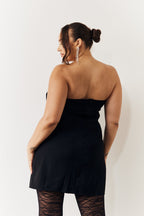 Black Bandeau Bow Front Split Hem Mini Dress