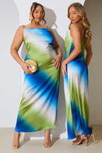 Ombre Satin Cowl Neck Maxi Dress