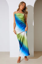 Ombre Satin Cowl Neck Maxi Dress
