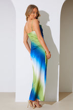 Ombre Satin Cowl Neck Maxi Dress