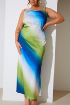 Ombre Satin Cowl Neck Maxi Dress