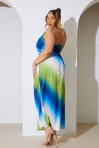 Ombre Satin Cowl Neck Maxi Dress