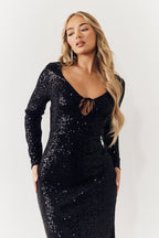 Black Sequin Long Sleeve Maxi Dress