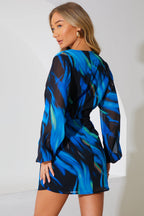 Chiffon Abstract Drape Wrap Mini Dress