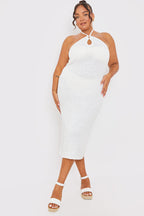 Interest Yarn Halter Neck Knit Midi Dress