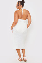 Interest Yarn Halter Neck Knit Midi Dress