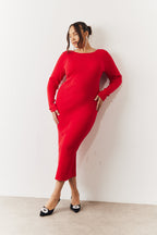 Red Bow Back Knitted Midaxi Dress