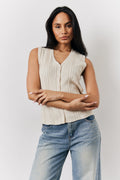 Ecru Ribbed Button Up Knitted Waistcoat