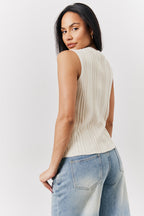 Ecru Ribbed Button Up Knitted Waistcoat