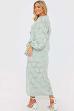 Jacquard Asymmetric Frill Wrap Midaxi Dress