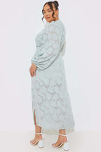 Jacquard Asymmetric Frill Wrap Midaxi Dress
