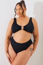 Textured Starfish Detail High Waist High Leg Bikini Bottoms