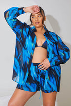 Abstract Print Chiffon Co-Ord Beach Shirt
