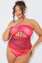 Ombre Print Cut Out Tie Detail Halterneck Swimsuit