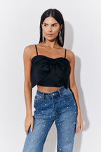 Black Satin Bow Detail Cami Top