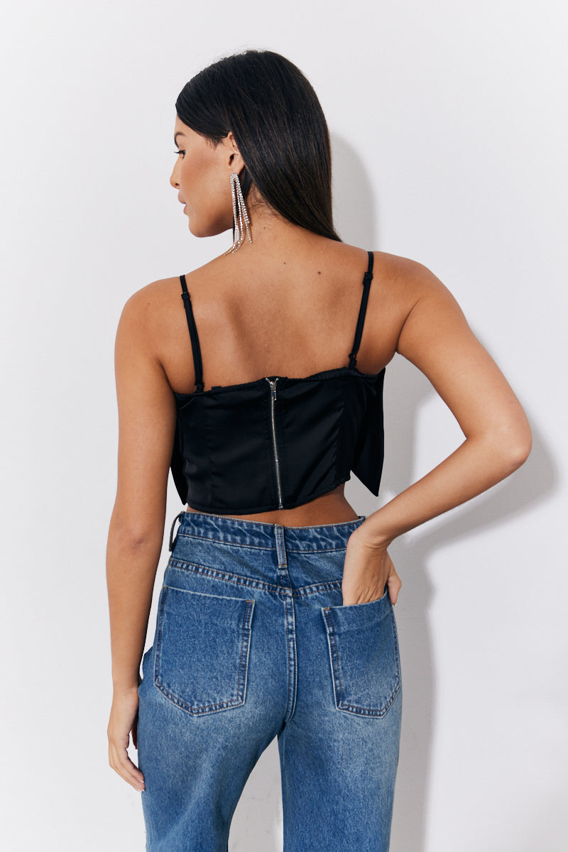 Black Satin Bow Detail Cami Top