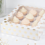 White and Gold Polka Dot 12 Hole Cupcake Box- 10 Inner Pack