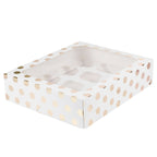 White and Gold Polka Dot 12 Hole Cupcake Box- 10 Inner Pack