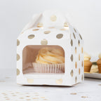 White and Gold Polka Dot Single Cupcake Box