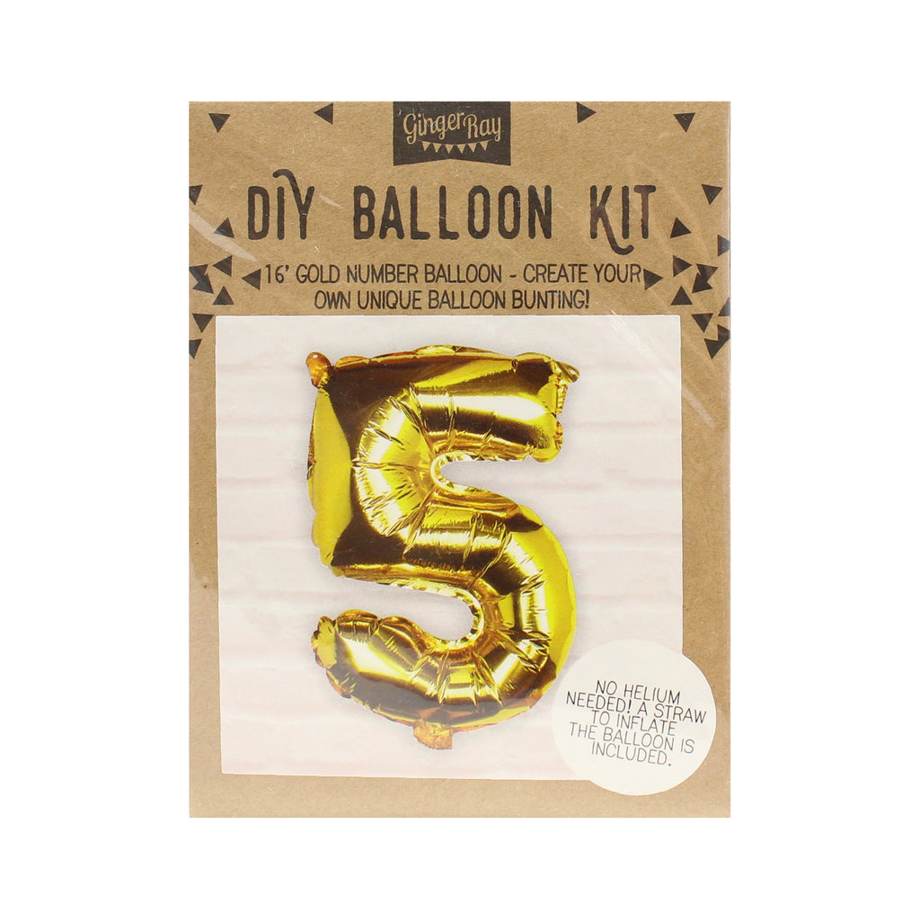 Gold Foil Number Balloon- 5 Inner Pack