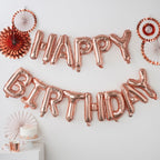 Rose Gold Happy Birthday Bunting Balloon- 10 Inner Pack