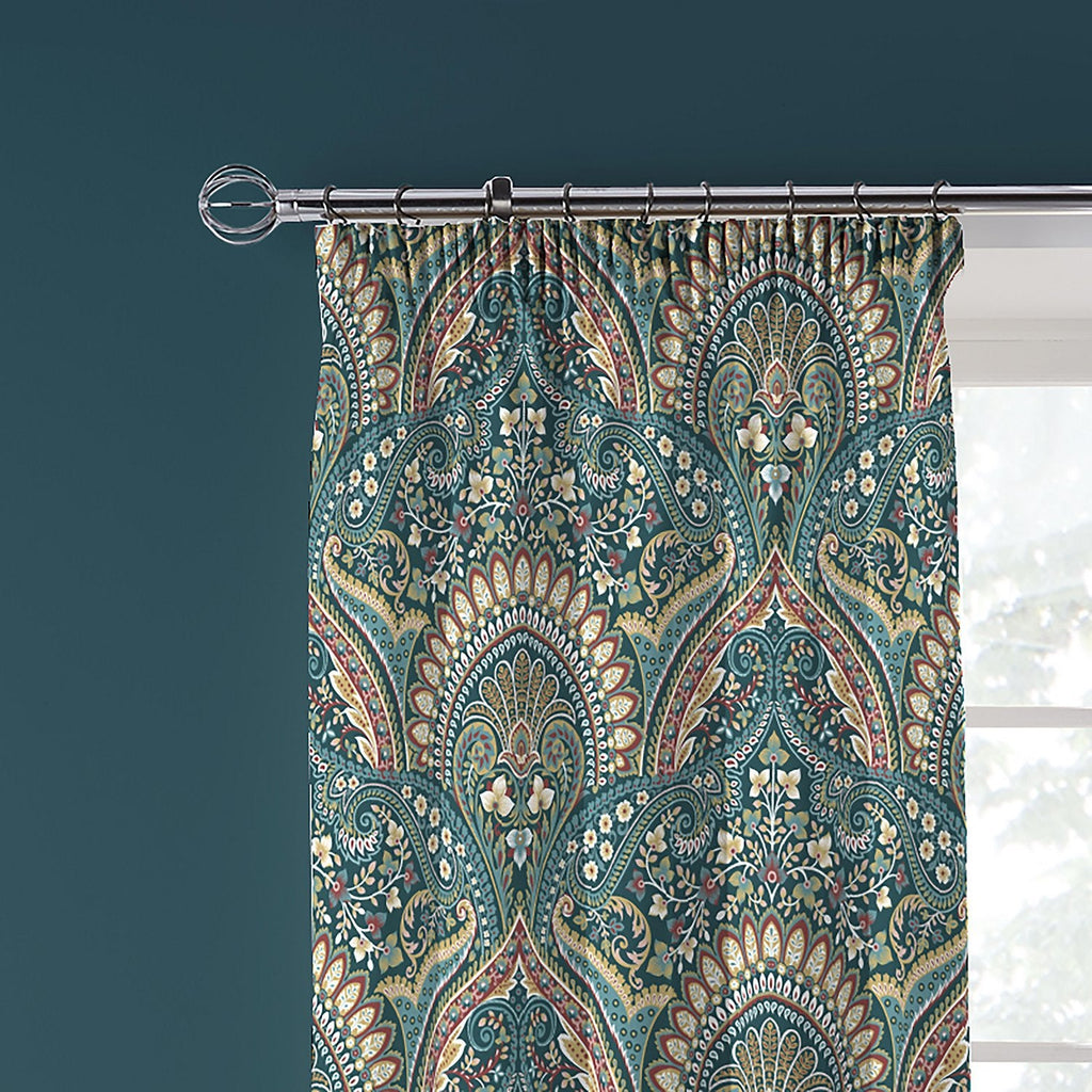 Palais Teal Pencil Pleat Curtains