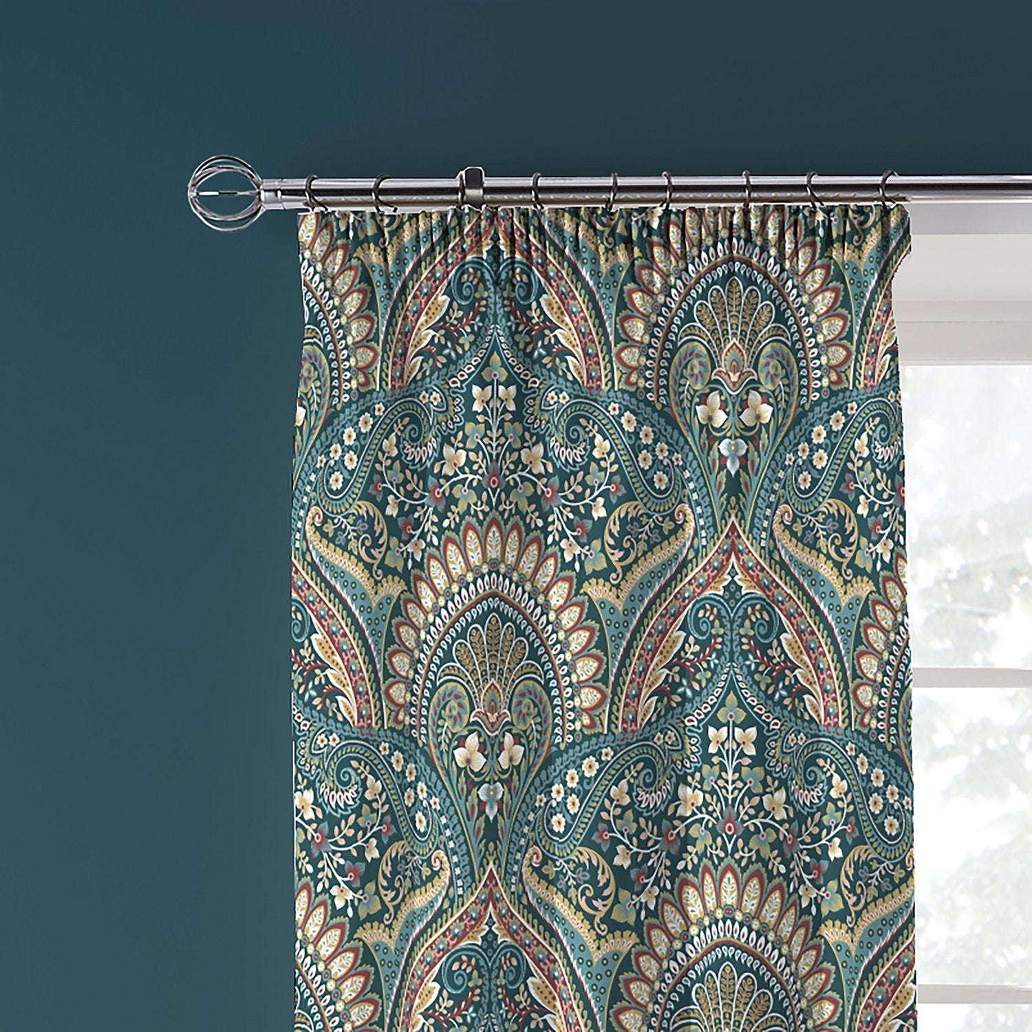 Palais Teal Pencil Pleat Curtains